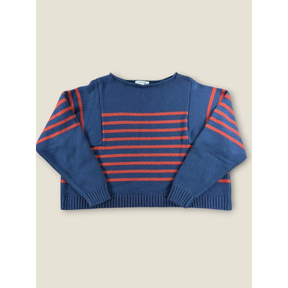 Madewell Womens Blue Orange Striped Cotton Knit Boatneck Sweater Sm CKP480728477